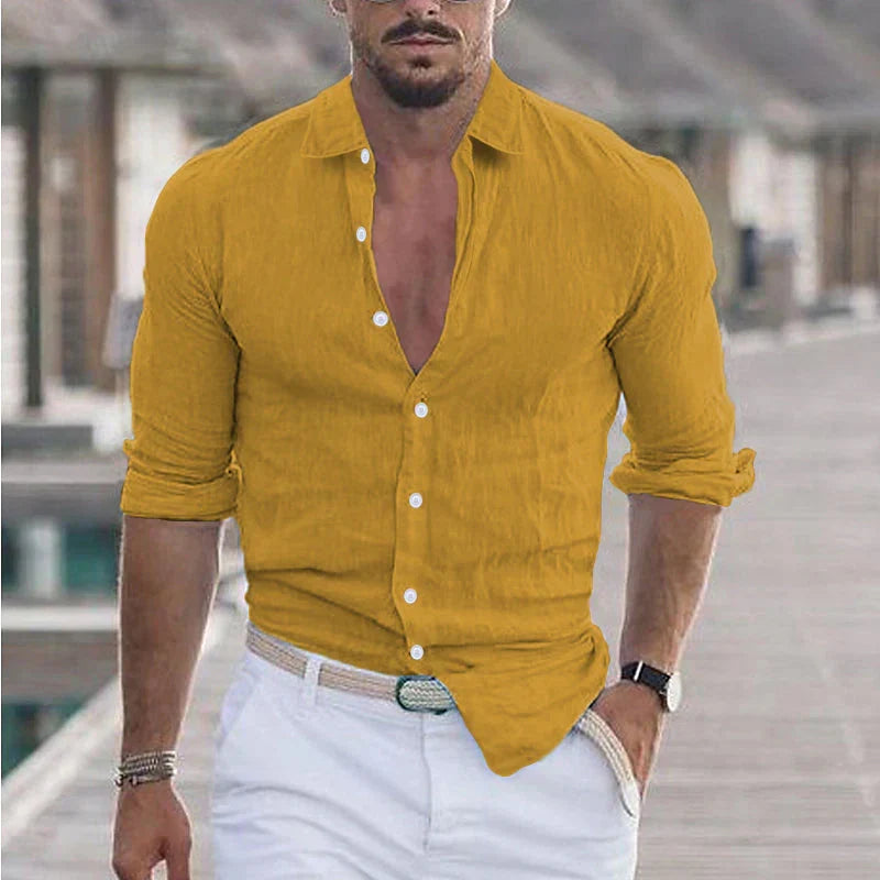 Jorge | Camisa de lino de hombre - amarillo