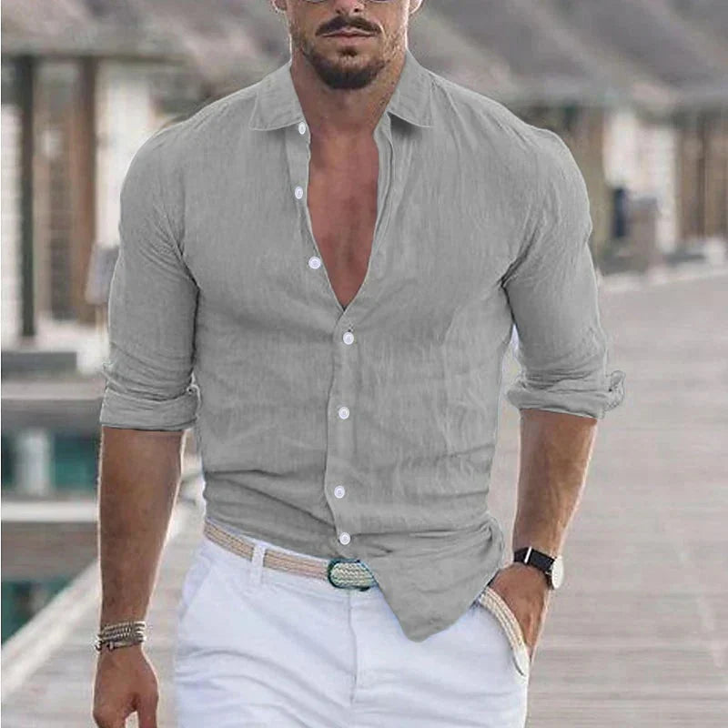 Jorge | Camisa de lino de hombre - gris