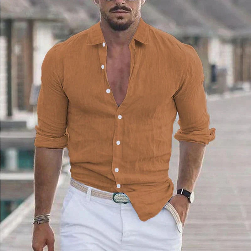 Jorge | Camisa de lino de hombre - naranja