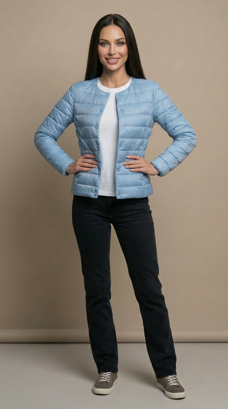 Laura | Chaqueta acolchada ligera de mujer sin cuello - Azul
