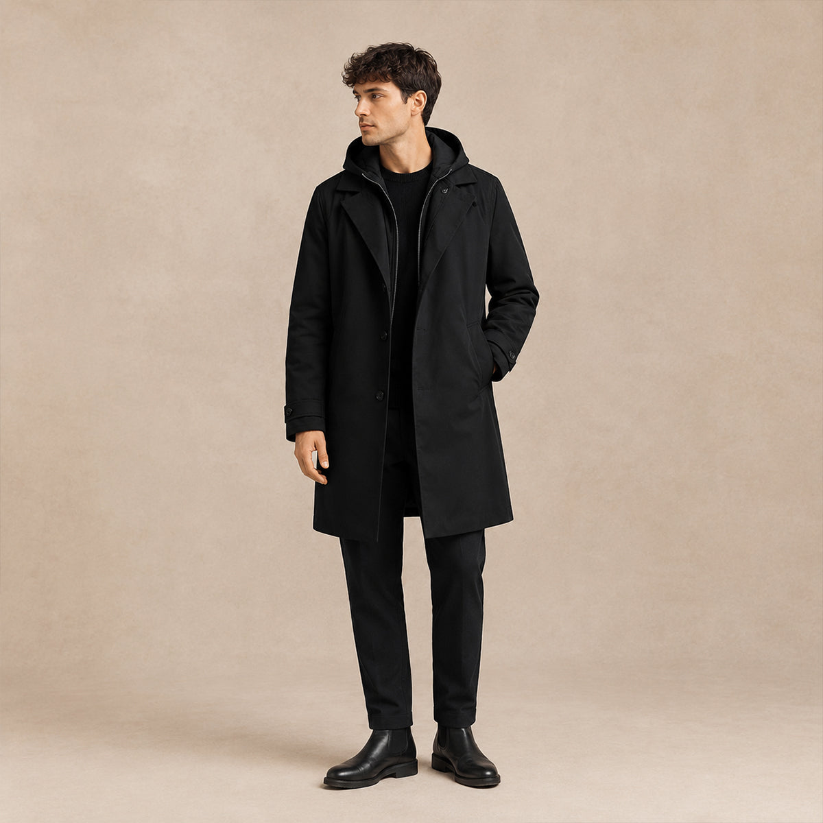 Leandro | Parka de hombre con capucha - Negro