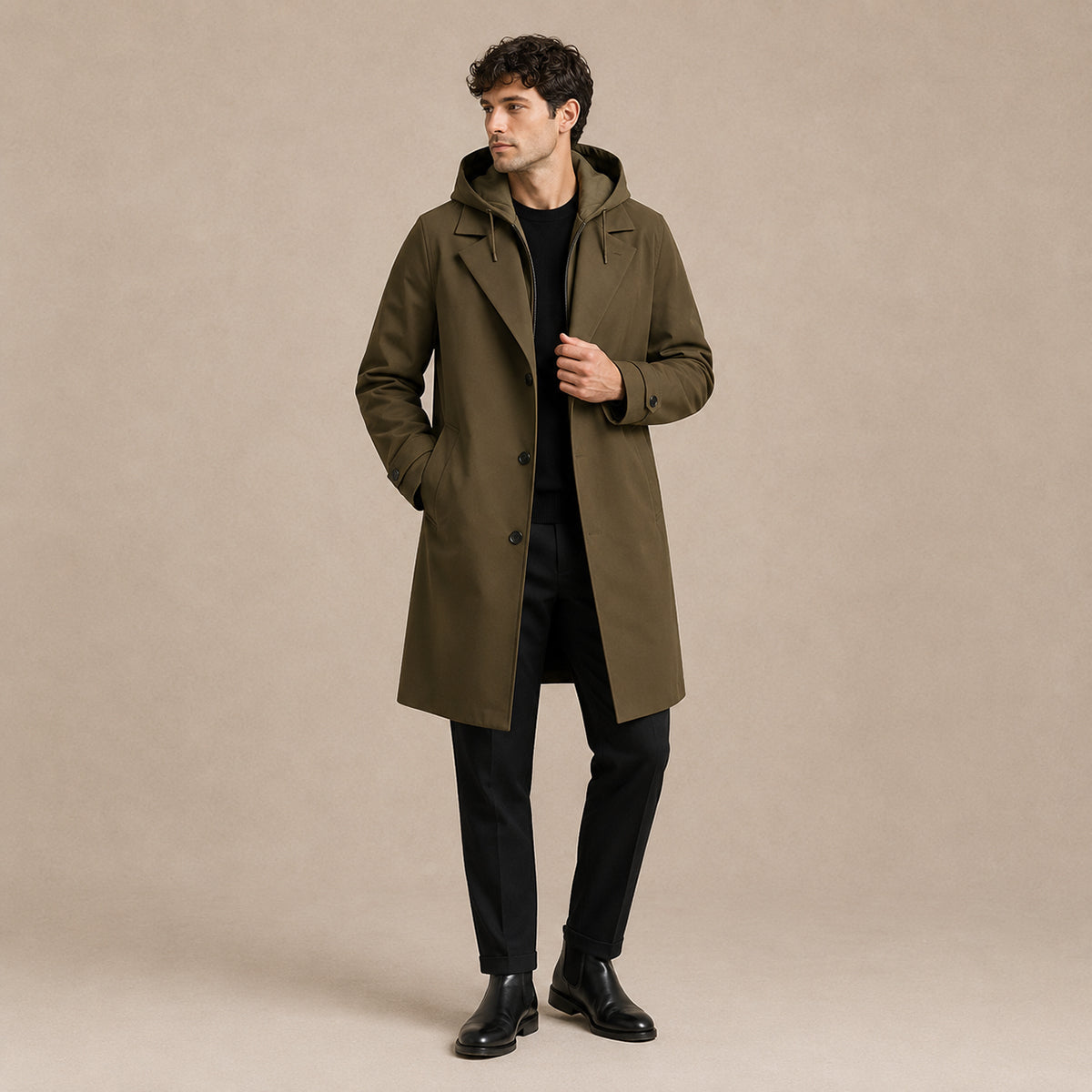 Leandro | Parka de hombre con capucha - Verde militar