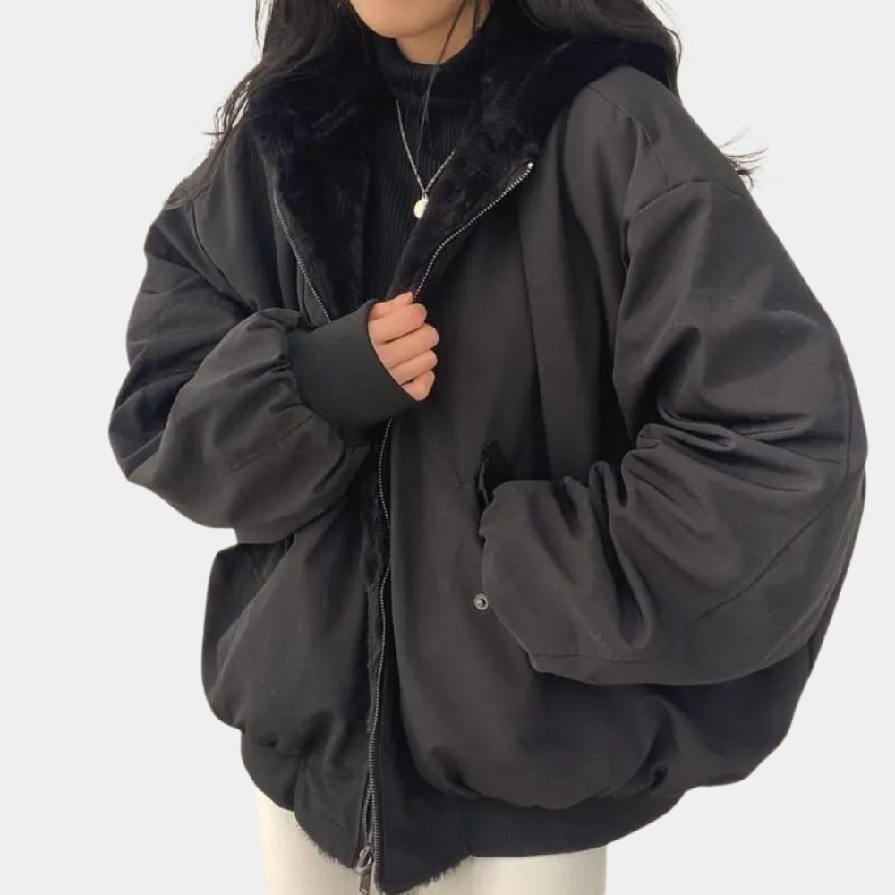 Leticia | Chaqueta de invierno acolchada con capucha - Negro