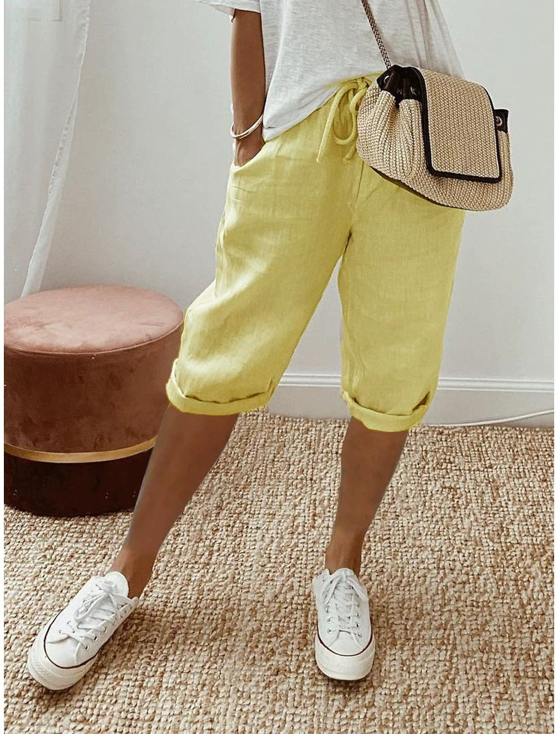 Lola | Pantalones capri de mujer, anchos - Amarillo pastel