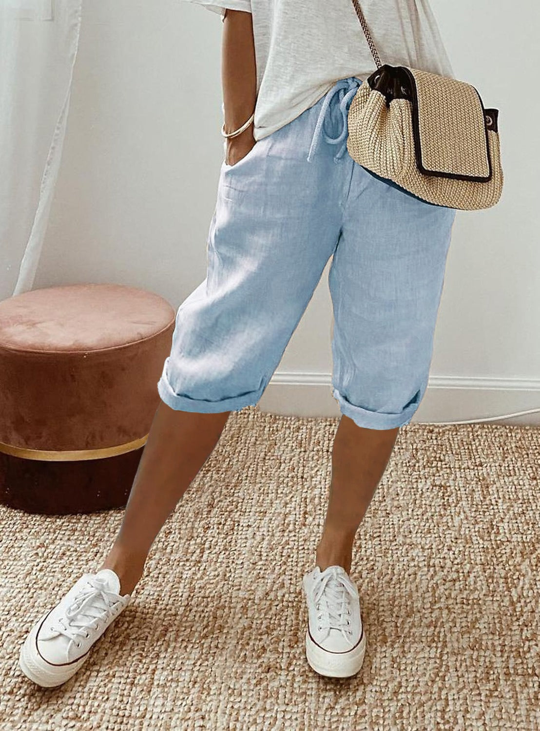Lola | Pantalones capri de mujer, anchos - Azul claro