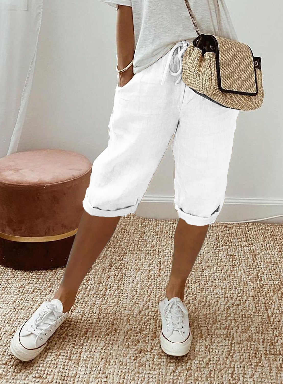Lola | Pantalones capri de mujer, anchos - Blanco puro