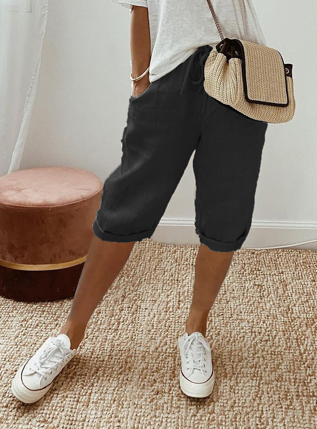 Lola | Pantalones capri de mujer, anchos - Negro azabache