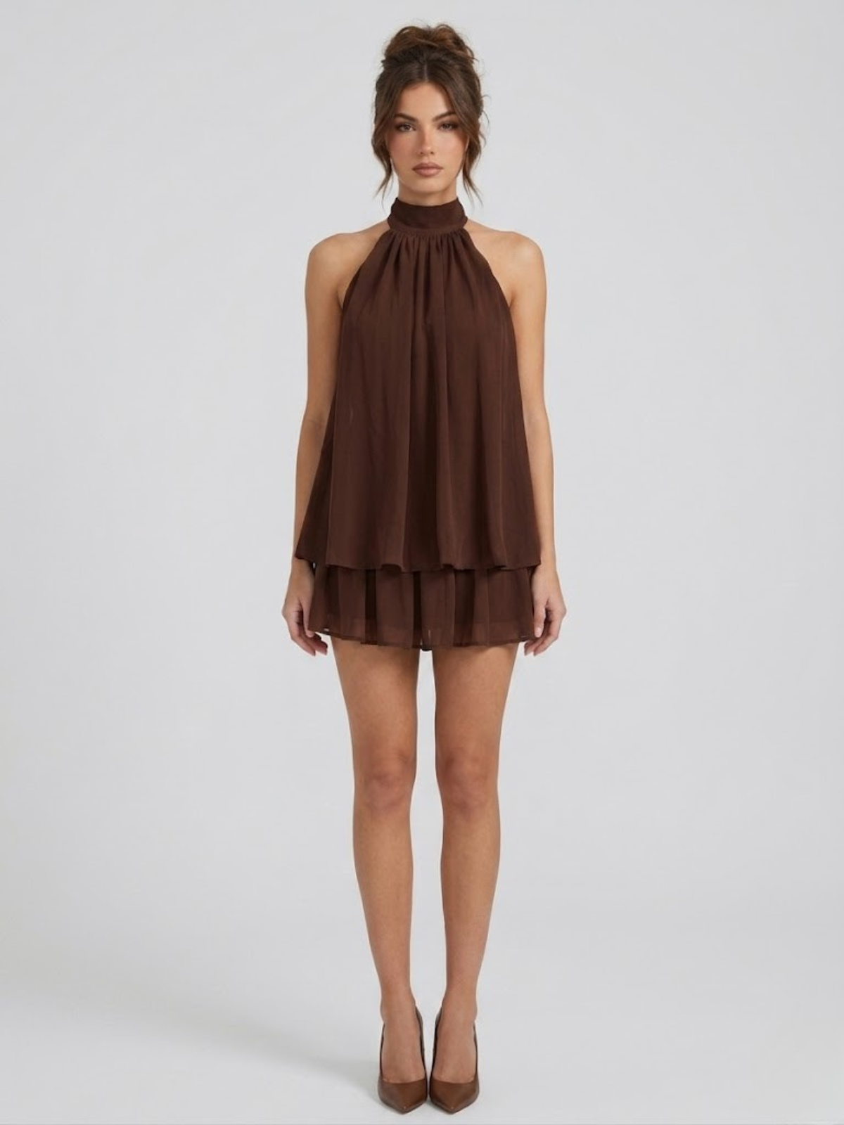 Lucía | Vestido corto de mujer con cuello halter y volantes - view 14
