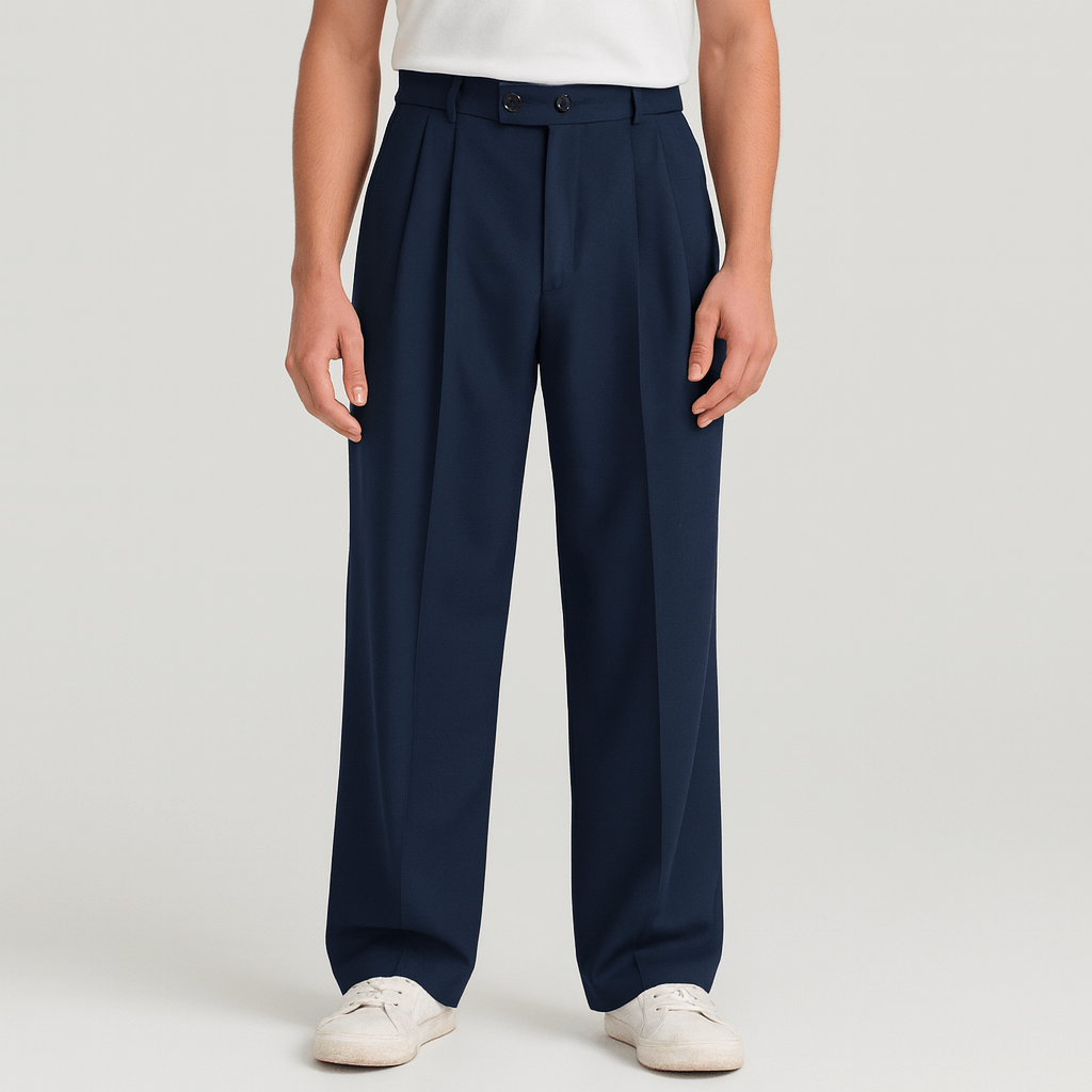 Luis | Pantalón de pinzas ancho de hombre - Azul marino