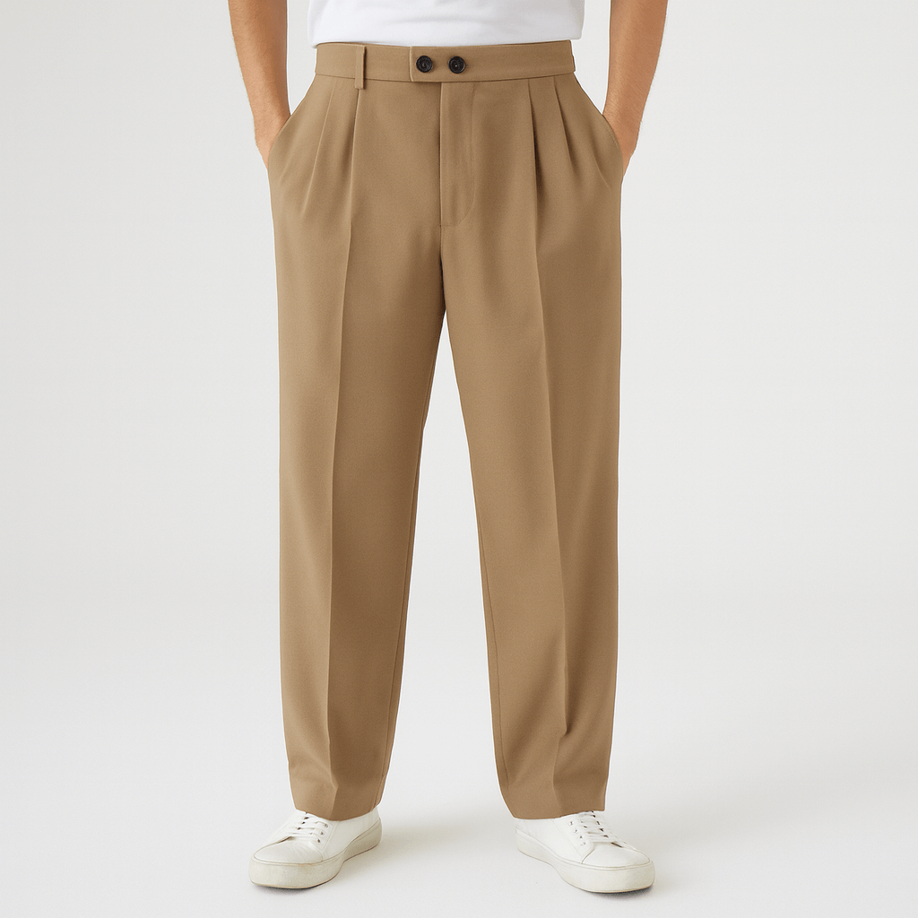 Luis | Pantalón de pinzas ancho de hombre - Caqui