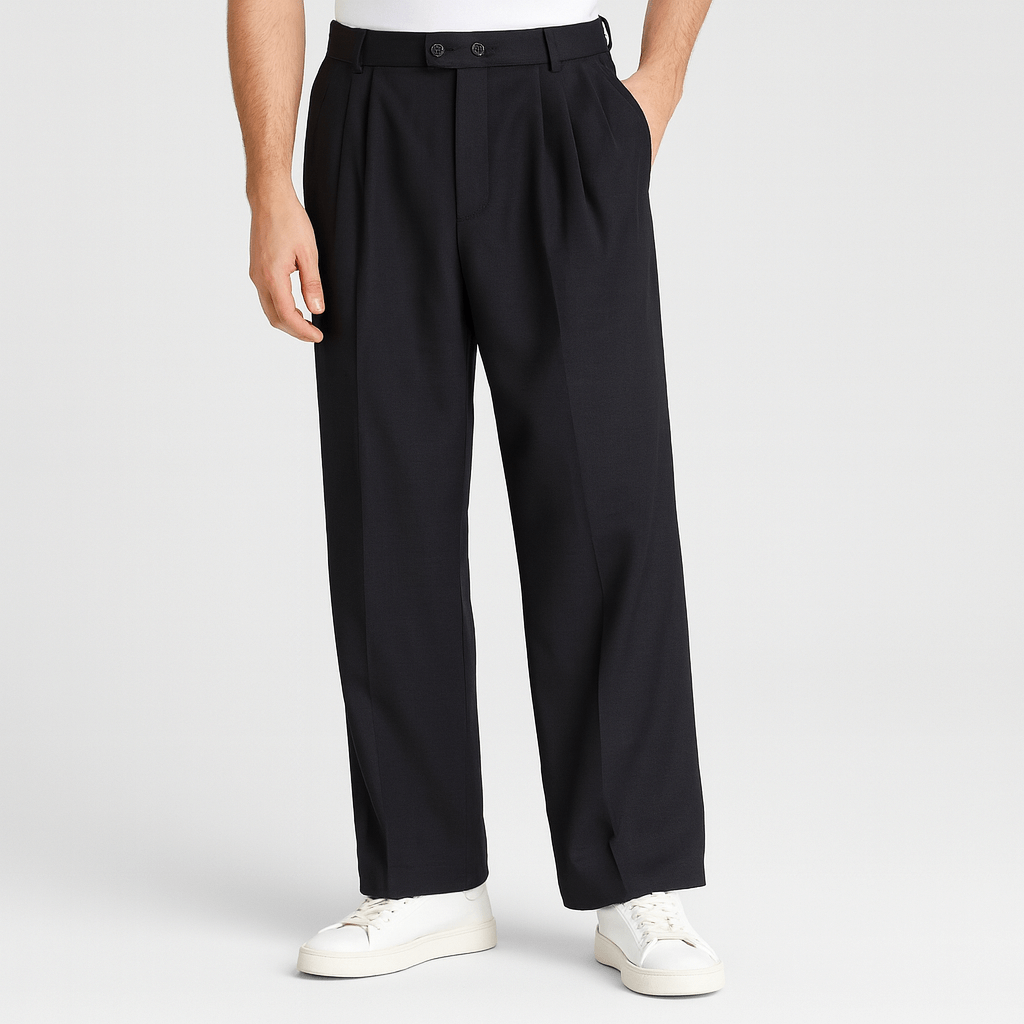 Luis | Pantalón de pinzas ancho de hombre - Negro