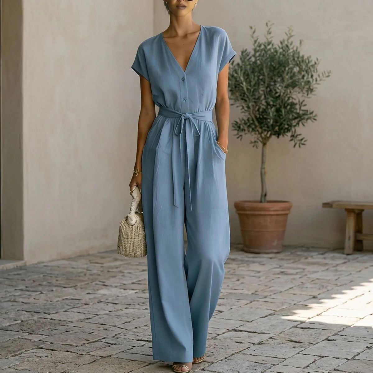 Magdalena | Mono de mujer con escote V y pierna ancha - foto 6