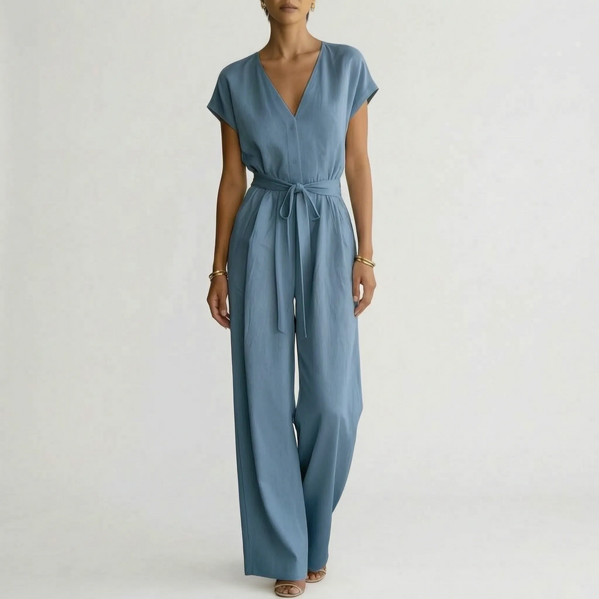 Magdalena | Mono de mujer con escote V y pierna ancha - Azul