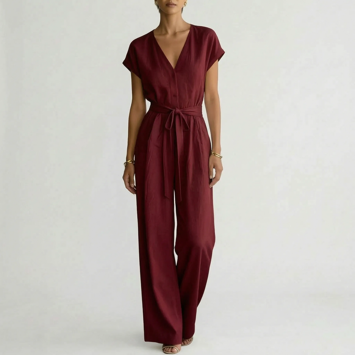 Magdalena | Mono de mujer con escote V y pierna ancha - Burdeos