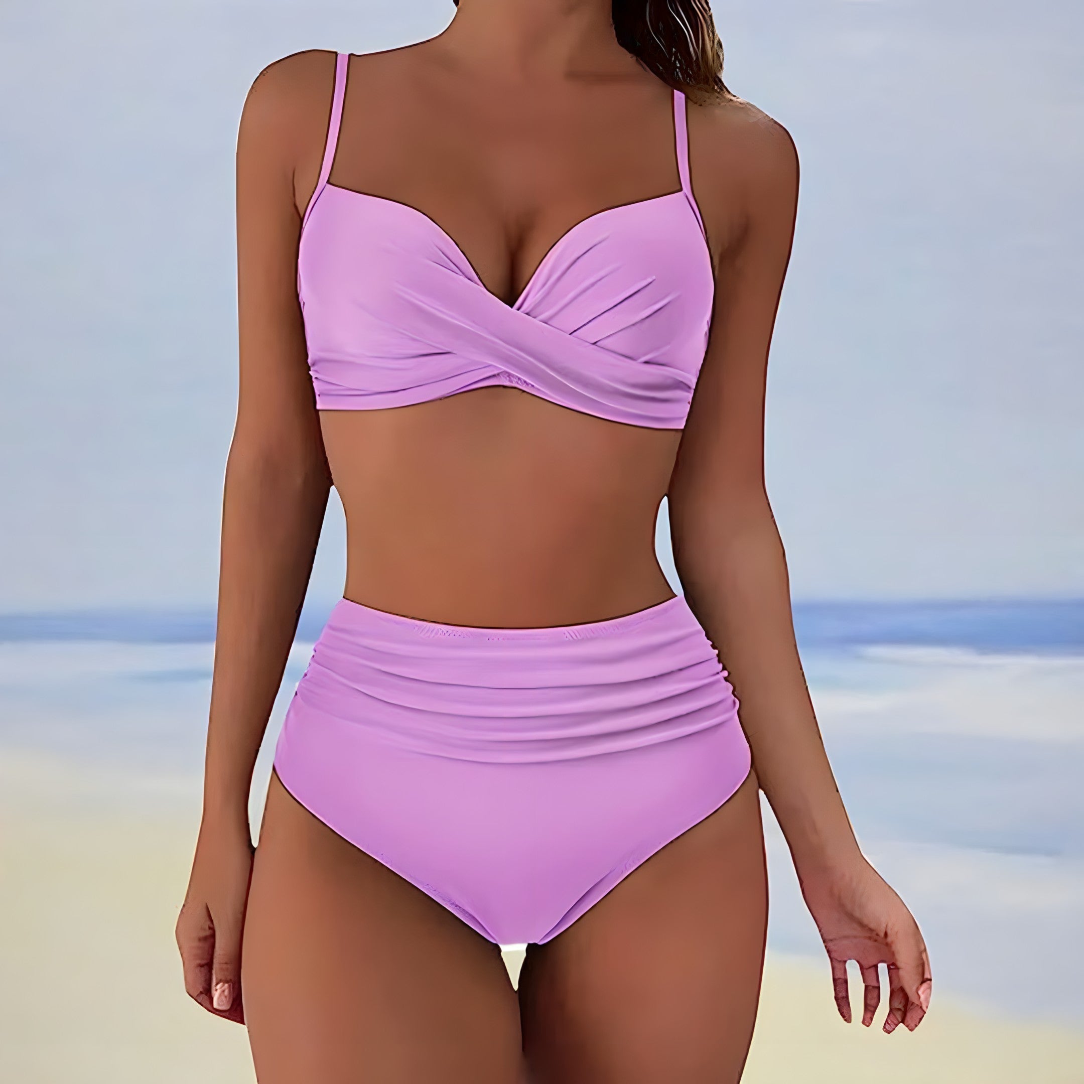 María | Bikini de talle alto push up con top cruzado - Rosa pálido