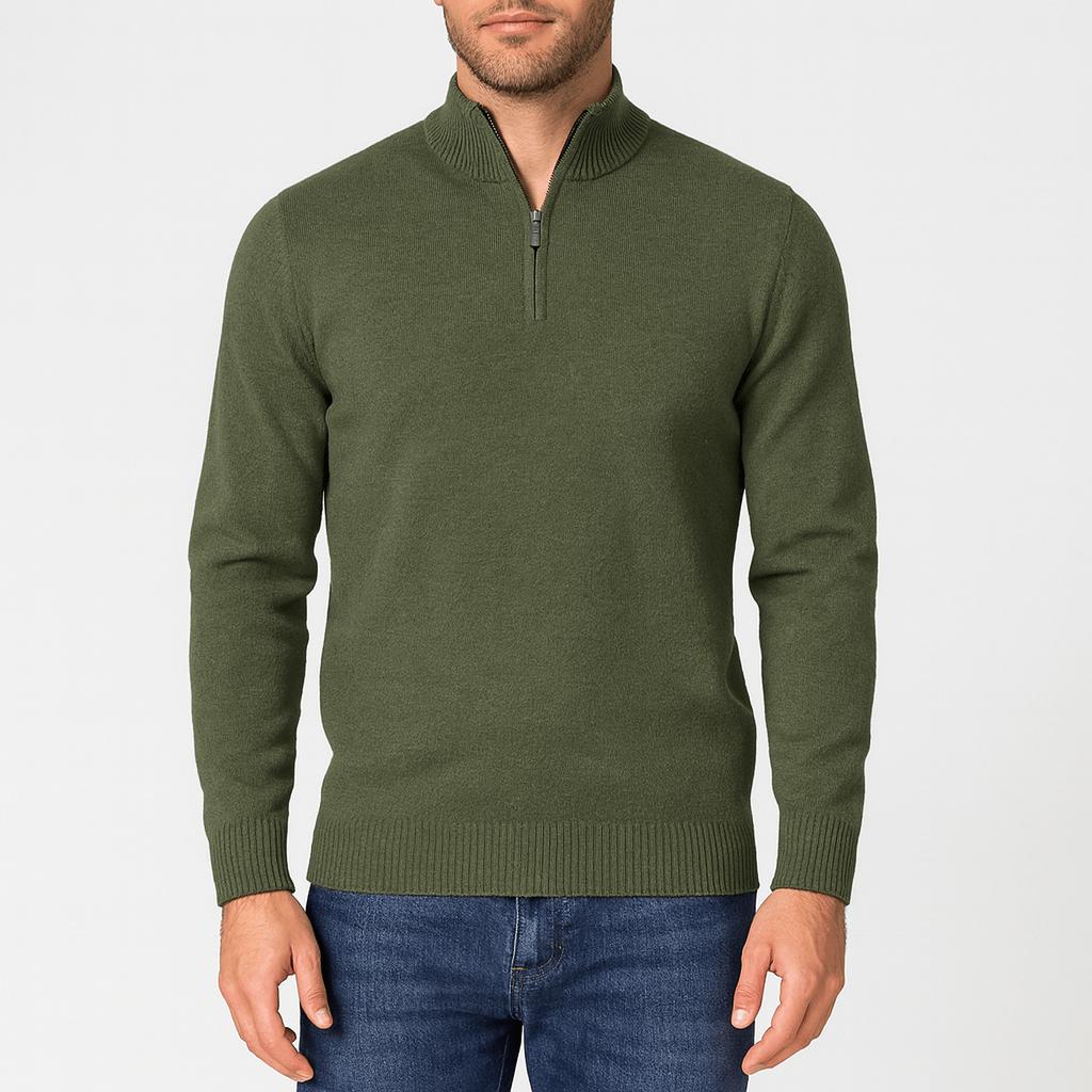 Mariano | Jersey de punto de hombre con cremallera - Verde oscuro