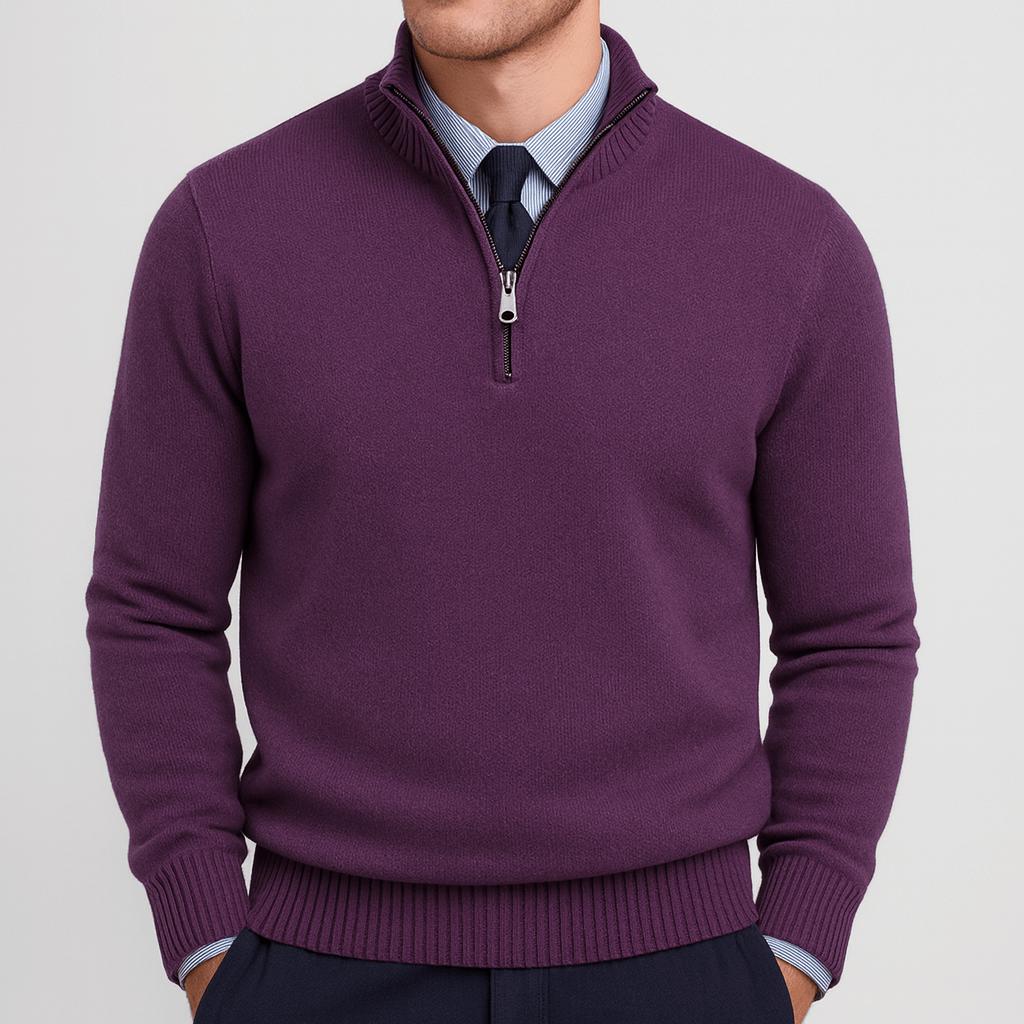 Mariano | Jersey de punto de hombre con cremallera - Violeta oscuro