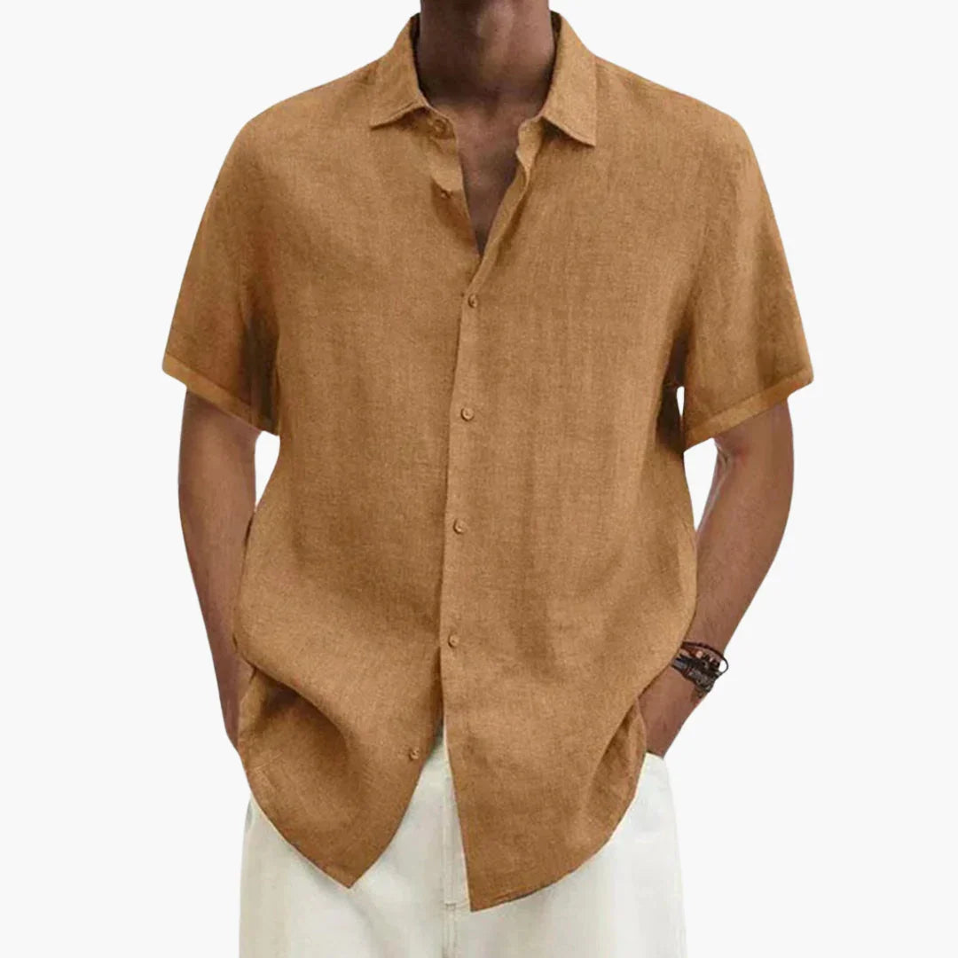 Mario | Camisa de lino de hombre de manga corta - Caqui