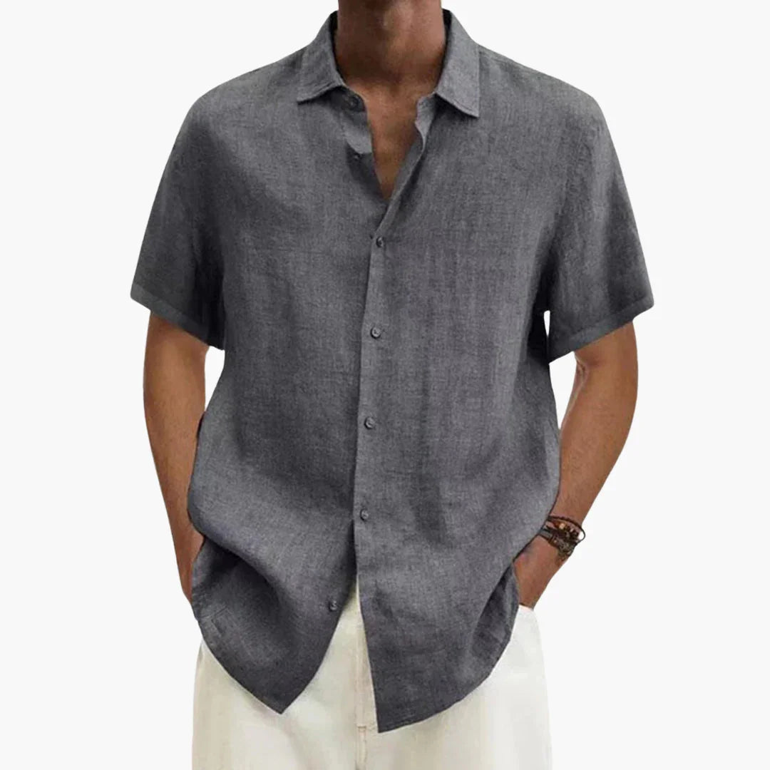 Mario | Camisa de lino de hombre de manga corta - Gris oscuro