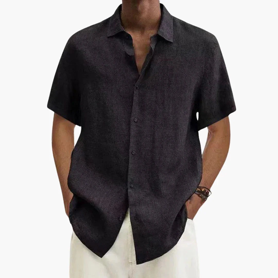Mario | Camisa de lino de hombre de manga corta - Negro
