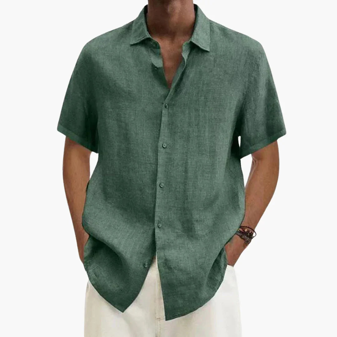 Mario | Camisa de lino de hombre de manga corta - Verde