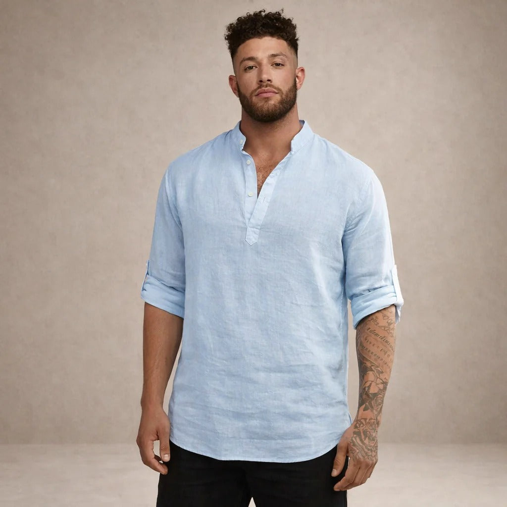 Martín | Camisa de lino de hombre con cuello mao - view 10