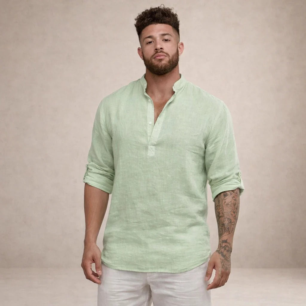 Martín | Camisa de lino de hombre con cuello mao - view 11