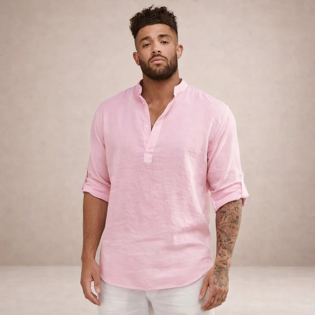 Martín | Camisa de lino de hombre con cuello mao - view 12