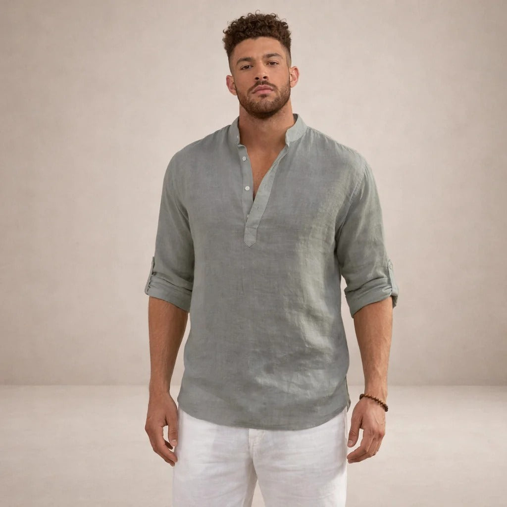 Martín | Camisa de lino de hombre con cuello mao - view 14