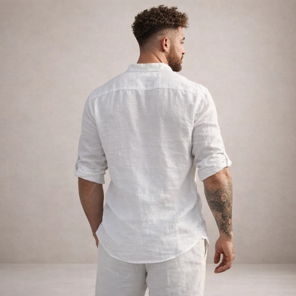Martín | Camisa de lino de hombre con cuello mao - view 15