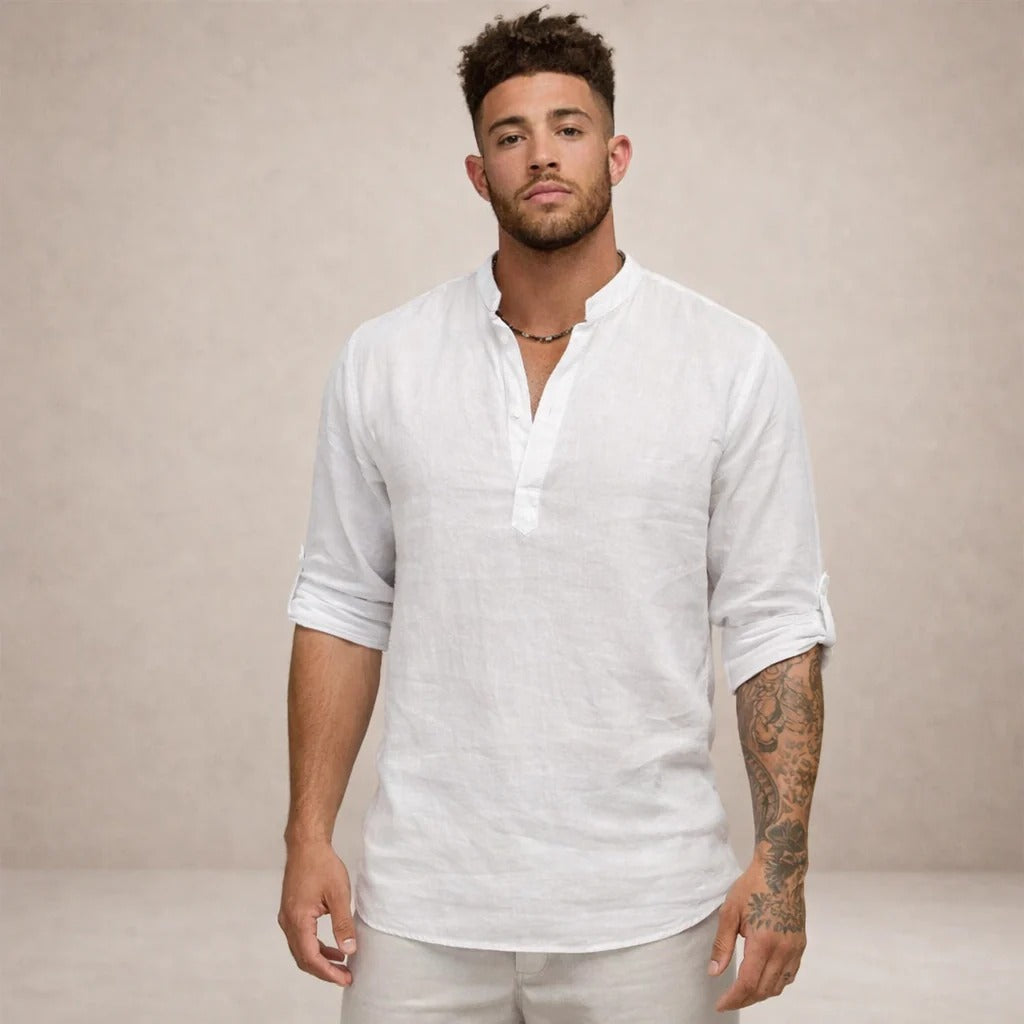 Martín | Camisa de lino de hombre con cuello mao - view 16