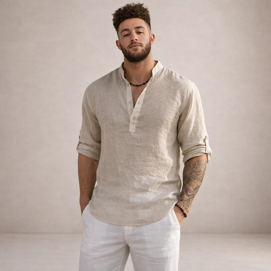 Martín | Camisa de lino de hombre con cuello mao - view 8