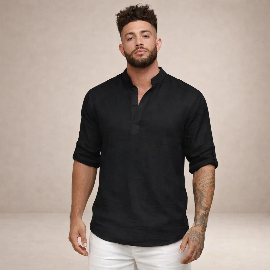 Martín | Camisa de lino de hombre con cuello mao - view 9