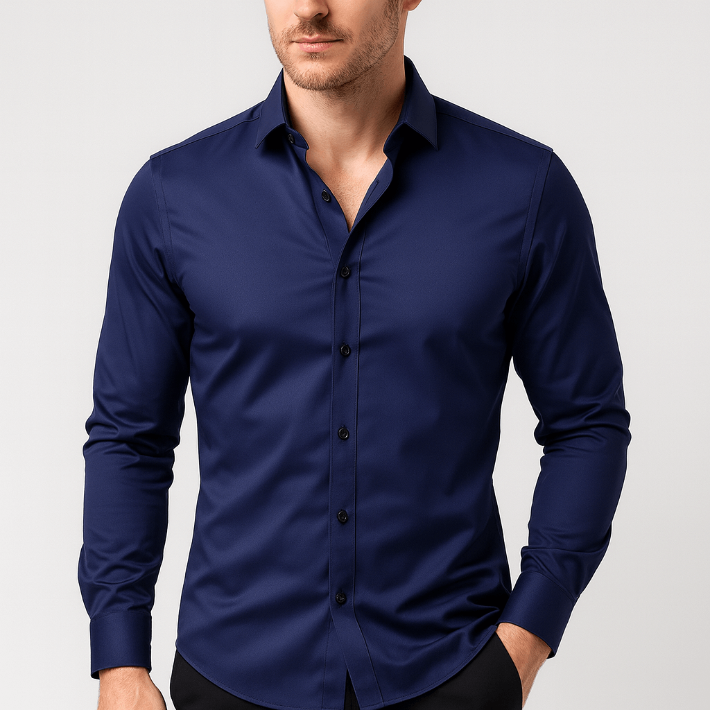 Mauricio | Camisa de hombre elástica de manga larga - Azul marino