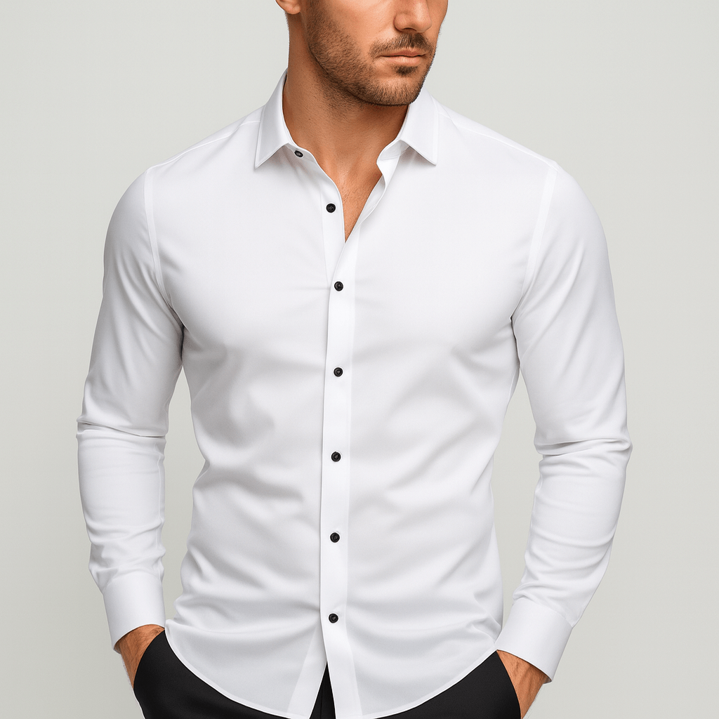 Mauricio | Camisa de hombre elástica de manga larga - Blanco