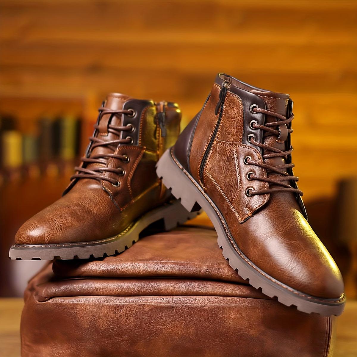 Máximo | Botines de piel de hombre con cordones y cremallera - Marrón