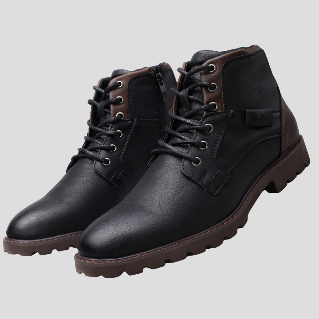 Máximo | Botines de piel de hombre con cordones y cremallera - Negro