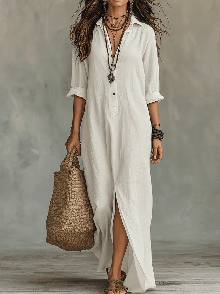 Miriam | Vestido camisero largo de mujer - Blanco