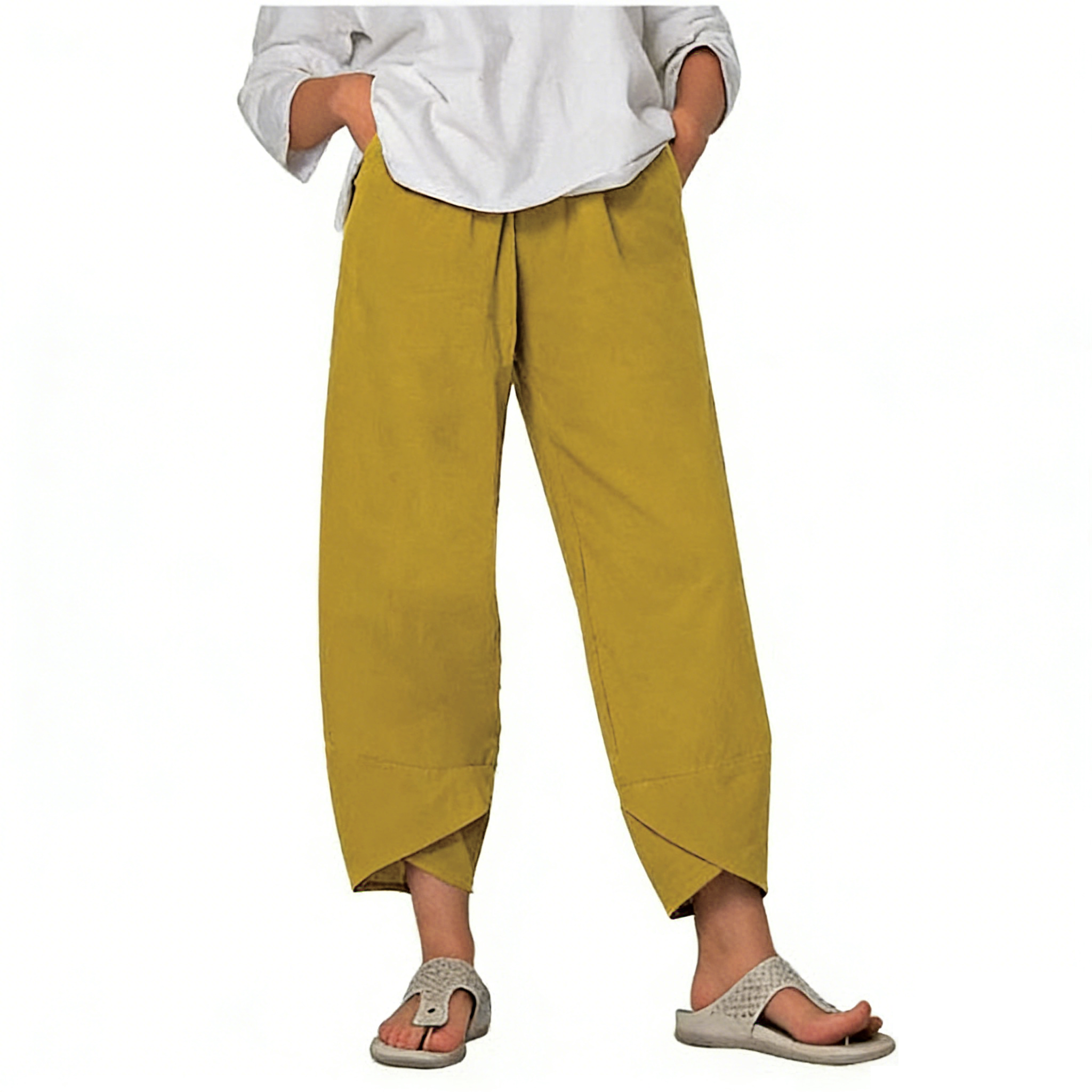 Natalia | Pantalón ancho de mujer de tiro alto - Amarillo