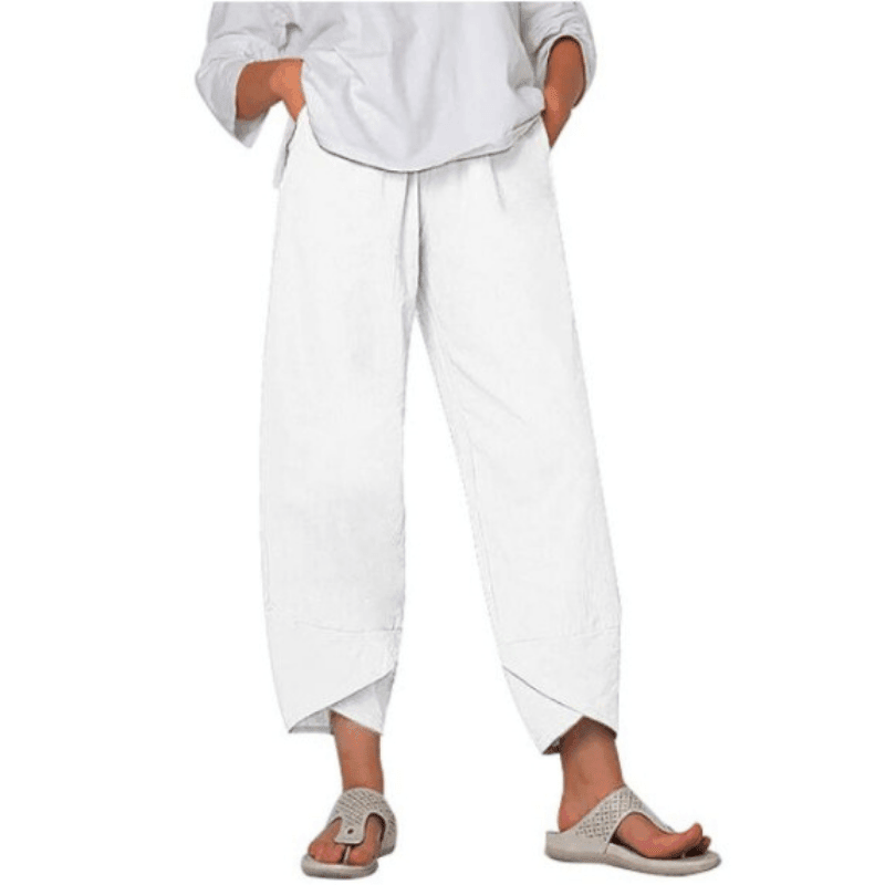 Natalia | Pantalón ancho de mujer de tiro alto - Blanco