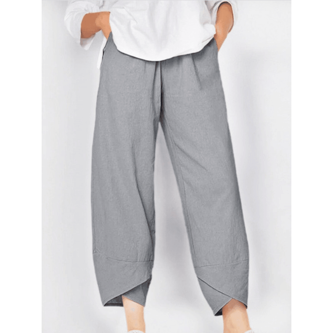 Natalia | Pantalón ancho de mujer de tiro alto - Gris