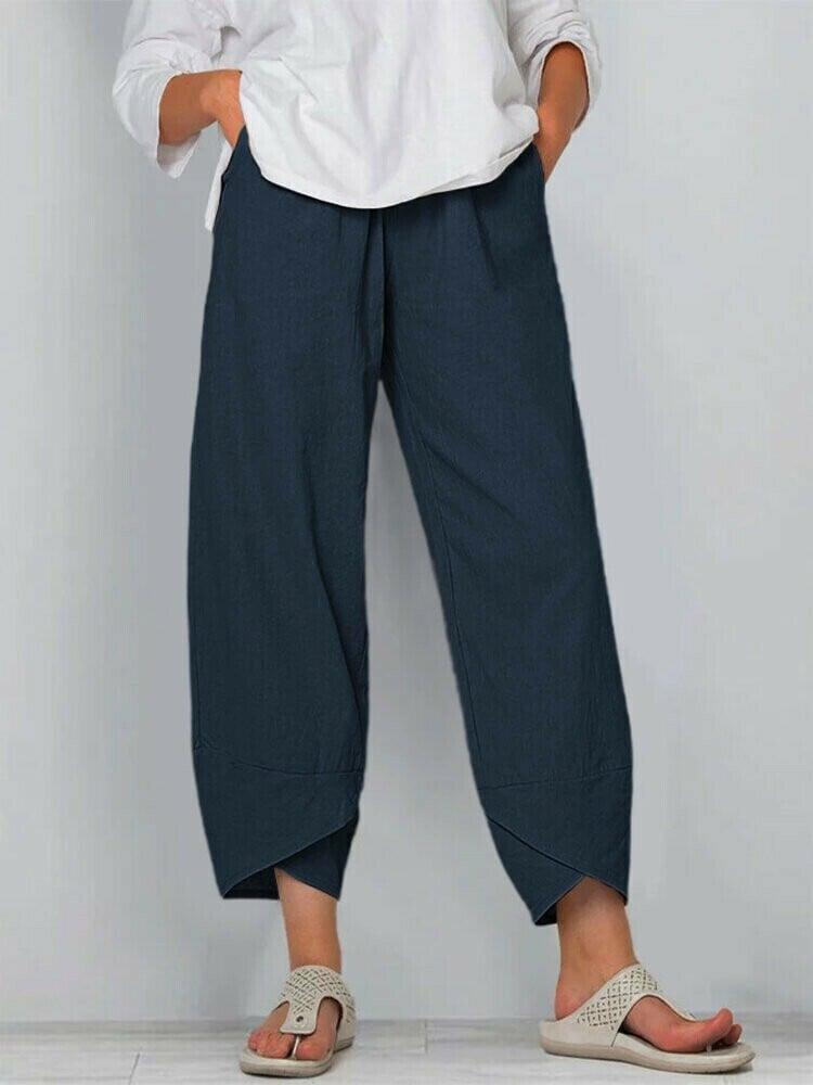 Natalia | Pantalón ancho de mujer de tiro alto - Marino