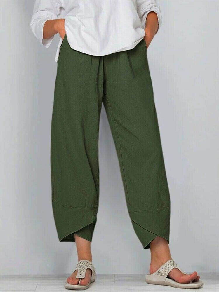 Natalia | Pantalón ancho de mujer de tiro alto - Verde