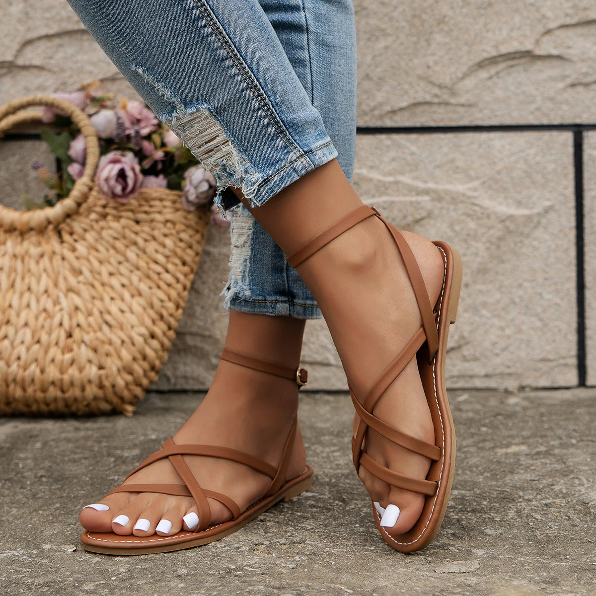 Natalia | Sandalias planas de tiras de mujer - view 7
