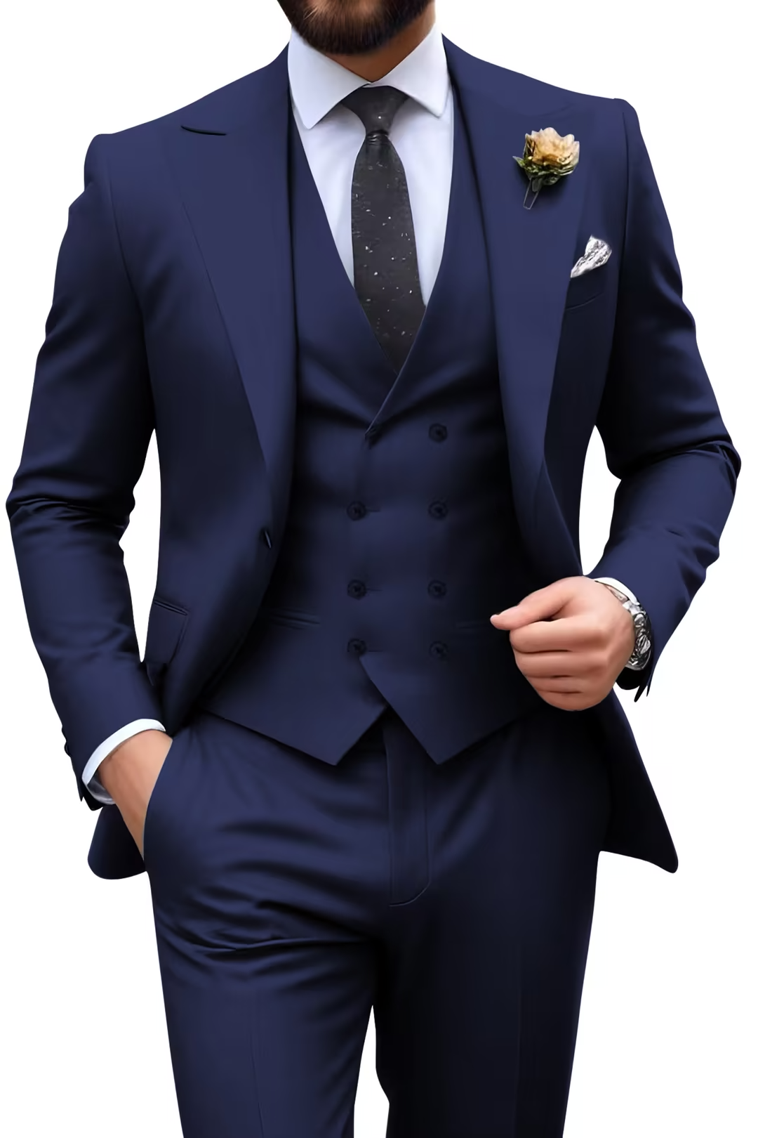 Néstor | Traje de tres piezas de hombre slim fit - Azul marino