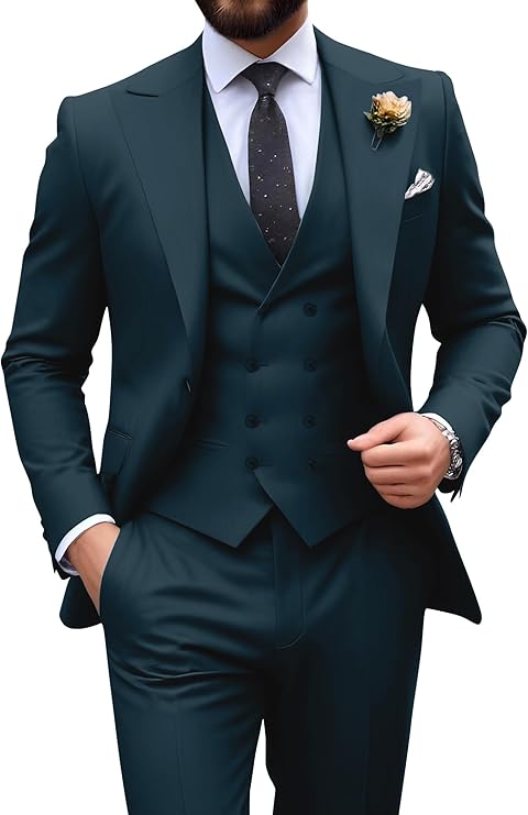 Néstor | Traje de tres piezas de hombre slim fit - Azul petróleo