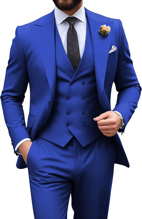 Néstor | Traje de tres piezas de hombre slim fit - Azul real