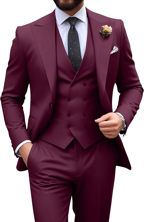 Néstor | Traje de tres piezas de hombre slim fit - Burdeos