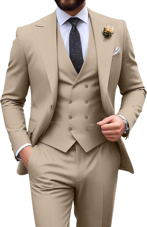 Néstor | Traje de tres piezas de hombre slim fit - Champán