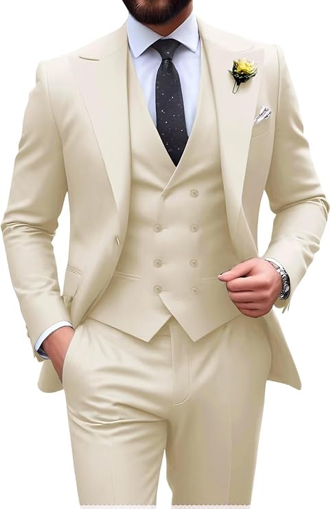 Néstor | Traje de tres piezas de hombre slim fit - Crema